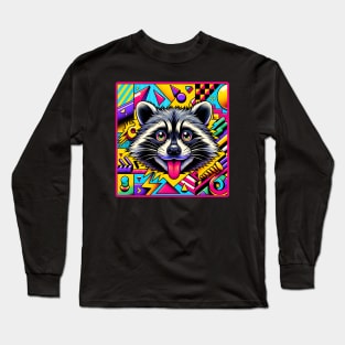 Groovy psychedelic Trash Panda: Funny 90s Memphis Style Raccoon Long Sleeve T-Shirt